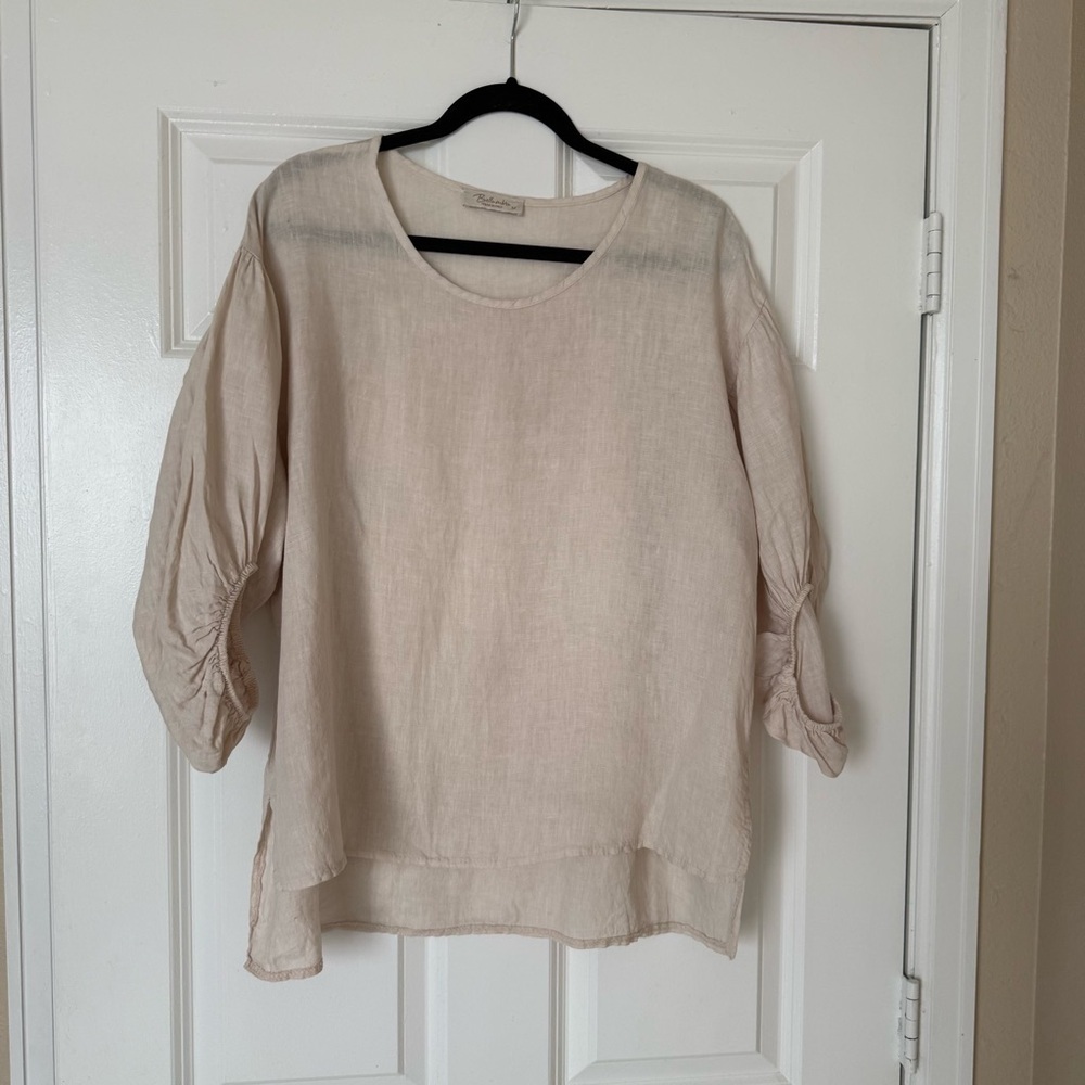 Light Beige Linen Blend Women's Blouse - Relaxed Fit